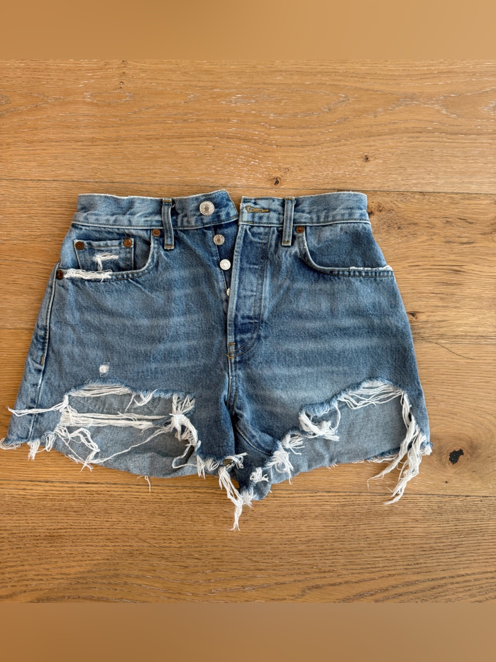 RE/DONE High-Rise Distressed Denim Shorts